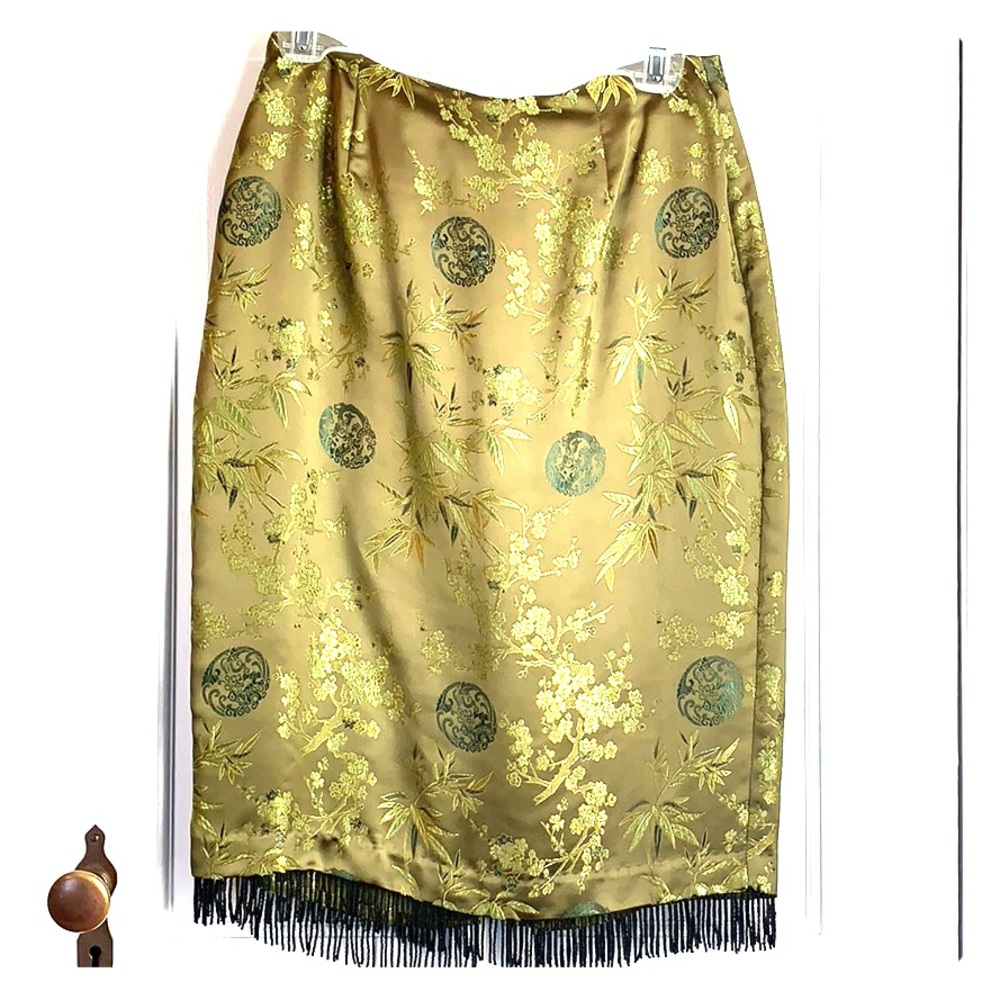 Vintage Green Beaded Faux Silk Skirt